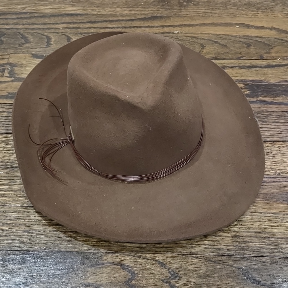 Pendleton Brown Wide-Brim Wool Fedora Hat Leather Brim Brown